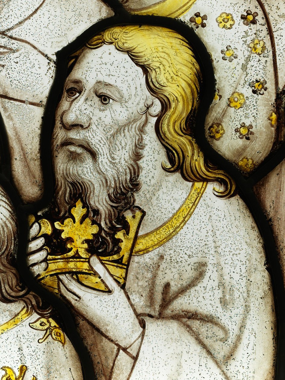 Zachowany fragment z Great East Window w York Minster: „Starsi czczą Boga” autorstwa English School