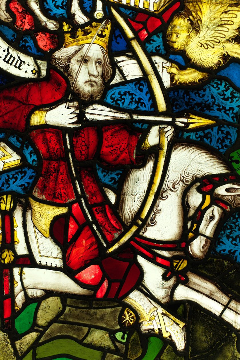 Zachowany fragment z Great East Window w York Minster: „Otwarcie pierwszej pieczęci” autorstwa English School