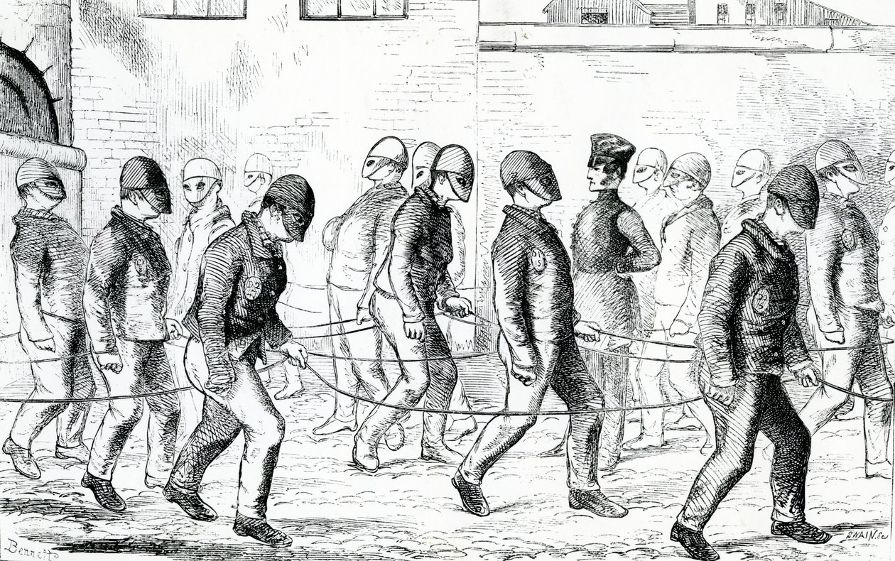 Skazani ćwiczący w więzieniu Pentonville, z „The Criminal Prisons of London and Scenes of Prison Life” Henry
