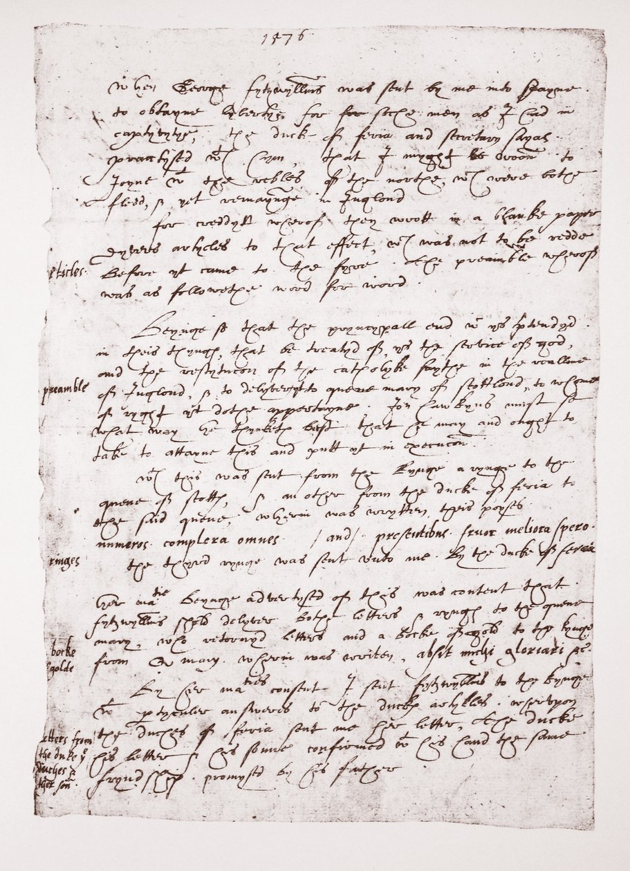 Kopia notatki holograficznej Johna Hawkinsa na temat jego stosunków z Hiszpanią, 1576 autorstwa English School