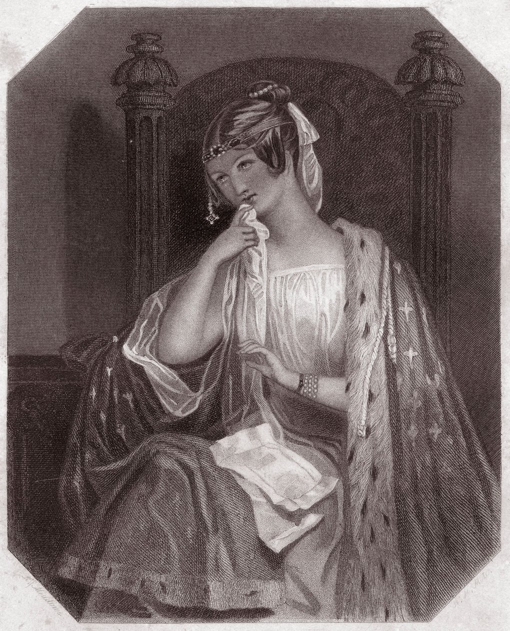 Cordelia (Król Lear) (Król Lear) - w - „Galeria Kobiet Szekspira, kolekcja czterdziestu pięciu poważnych portretów wczesnych artystów londyńskich, wzbogacona uwagami krytycznymi i literackimi”” około 1838 r. - z „Galeria kobiet z Szekspir, Kolekcja autorstwa English School