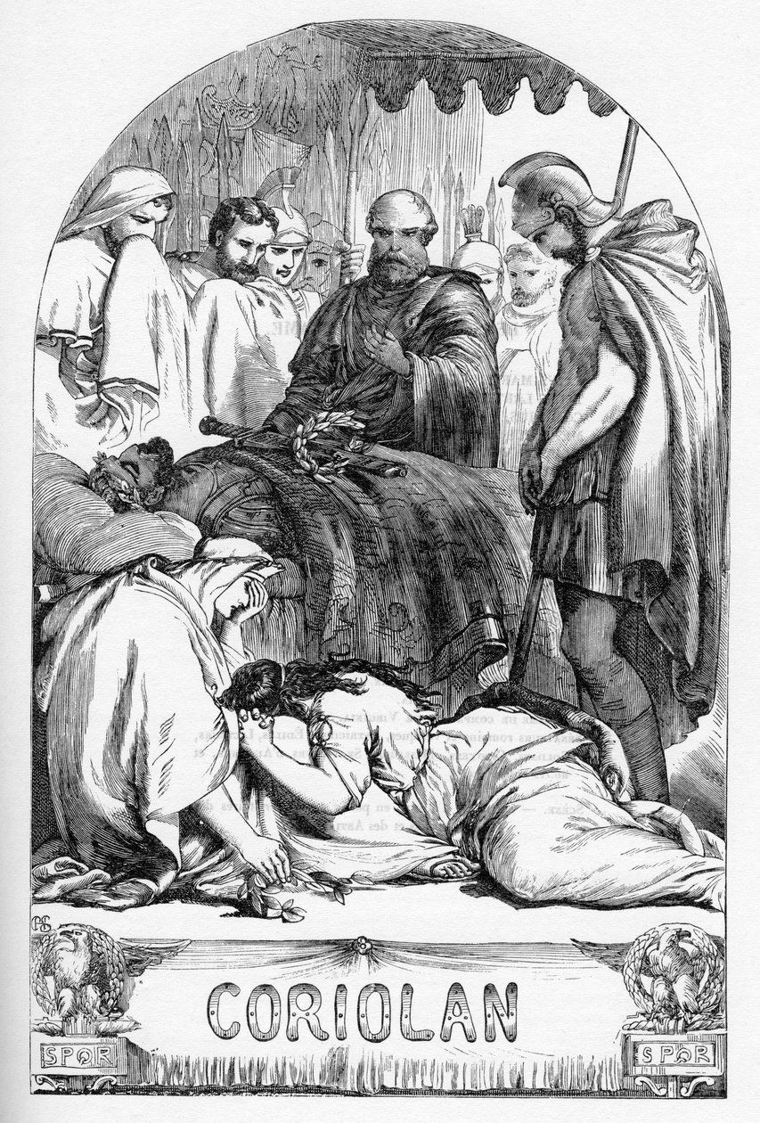 Coriolan (Coriolanus) - Ilustracja w „” Completes de William Shakespeare”” 1866 – Ilustracje i ogólna forma tego wydania zapożyczono z ilustrowanego Szekspira Cassella, opublikowanego w Londynie autorstwa English School