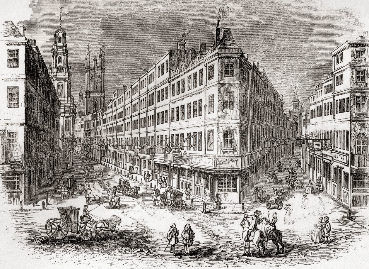 Cornhill, The Exchange and Lombard Street, Londyn, Anglia, połowa XIX wieku, z Old England: A Pictorial Museum, wyd. 1847 autorstwa English School