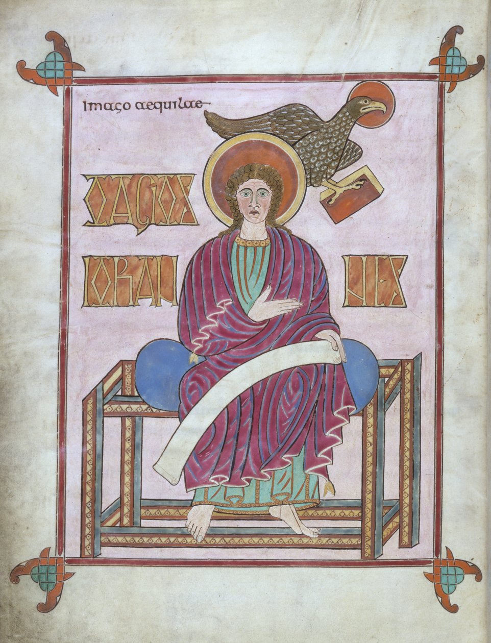 Cott Nero DIV f.209v St. John ze swoim symbolem, z Ewangelii Lindisfarne, 710-721 (welum) autorstwa English School