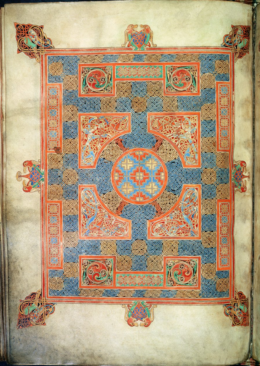 Cott Nero D. IV, f.94v Strona dywanowa otwierająca Ewangelię św. Marka, z Ewangelii Lindifarne, 710-721 (welum) autorstwa English School