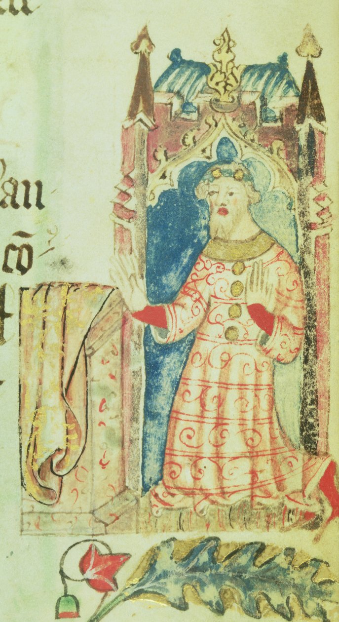 Cott Nero D VII f.7 Portret Jana Gaunta, księcia Lancaster, z Księgi Dobroczyńców opactwa św. Albana, ok. 1380 (welum) autorstwa English School