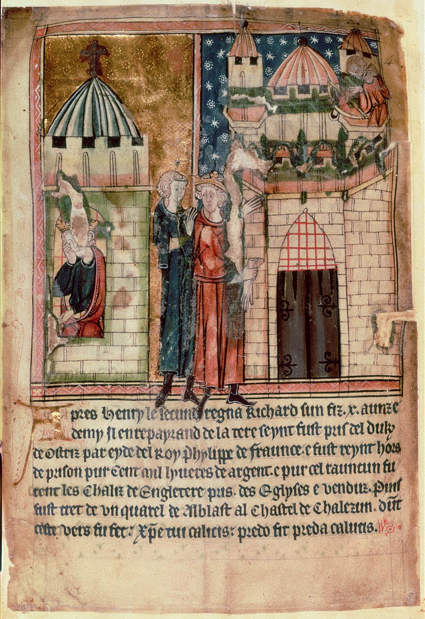 Cott Vitt A XIII f.5 Dwie sceny z życia Ryszarda I, z „Dekretów królów anglosaskiej i normańskiej Anglii” (welum) autorstwa English School