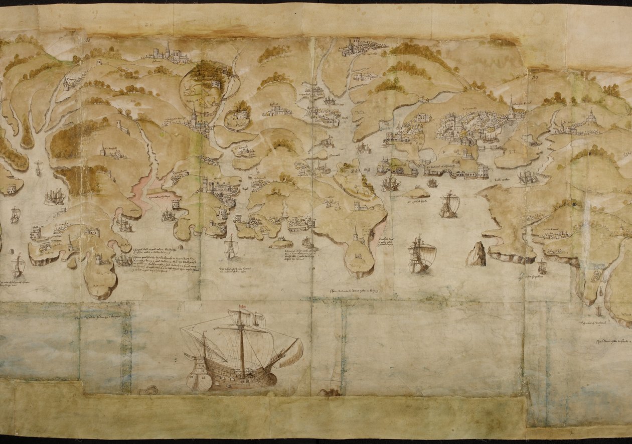 Bawełna Augusta I. i. 38 Mapa wybrzeża między Fowey i Salcombe, w tym Plymouth. Część panoramicznej mapy wybrzeża od Land