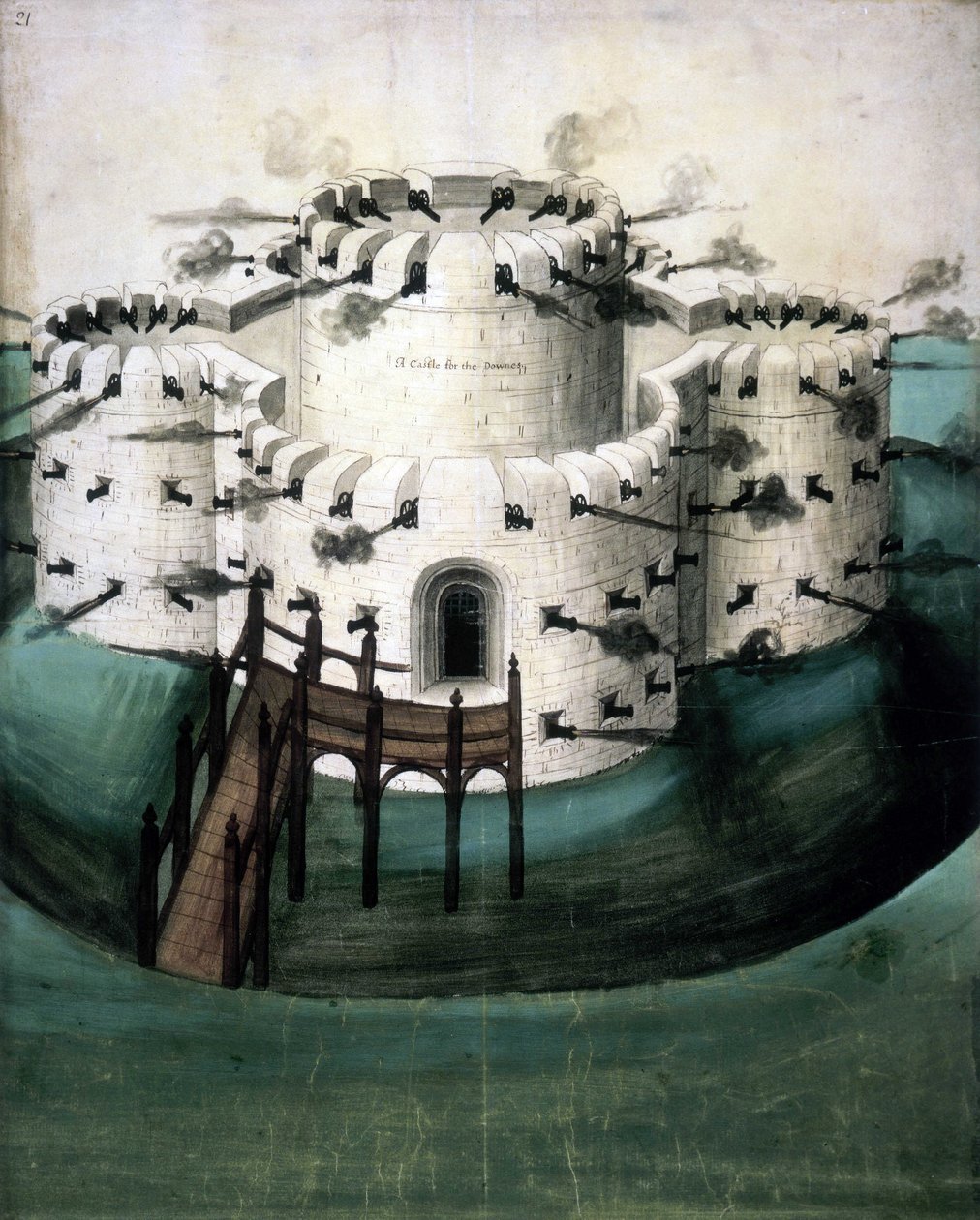 Cotton Augustus I i f.21, Design for Walmer i Sundown Castles („Zamek dla Downów”) autorstwa English School