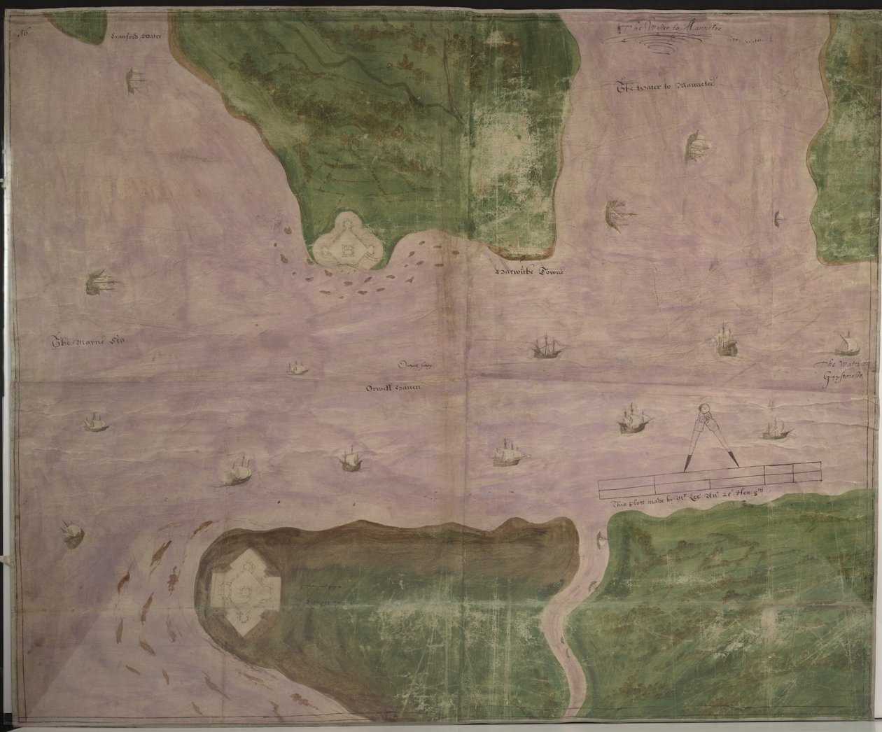 Cotton Augustus II f.56 Plan Orwell Haven autorstwa Richarda Lee autorstwa English School