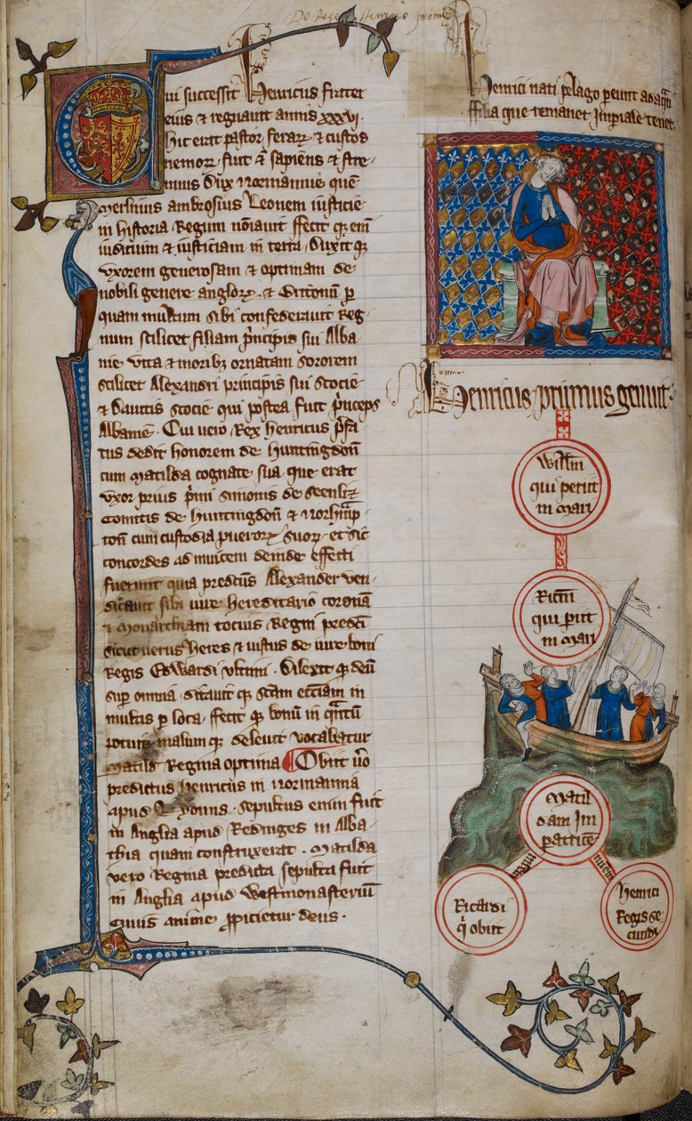 Cotton Claudius D.II, f.45v Henryk I i jego potomkowie (welum) autorstwa English School