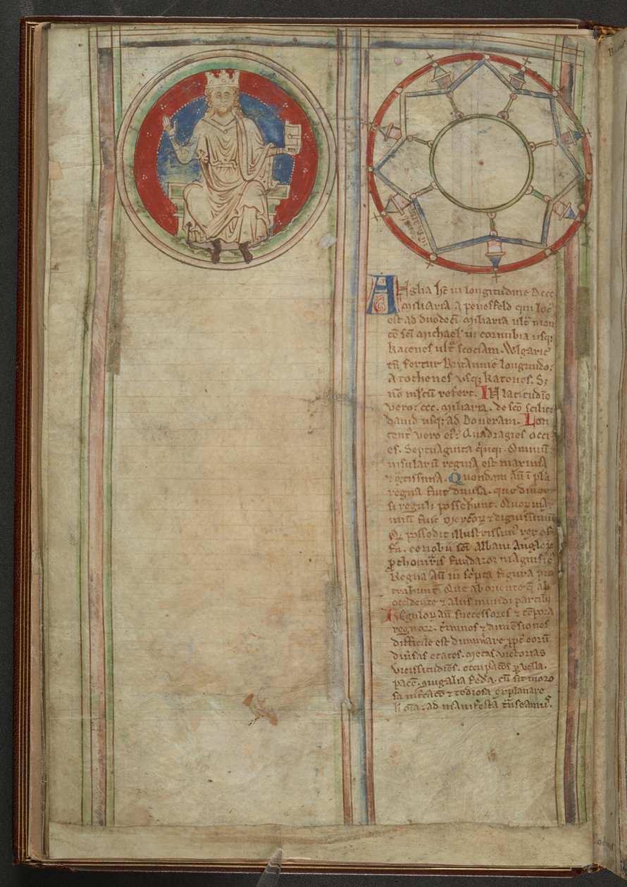 Bawełna MS Claudius D VI, f.5v f. 5v: Opis siedmiu królestw heptarchii anglosaskiej, c.1255-59 (welum) autorstwa English School