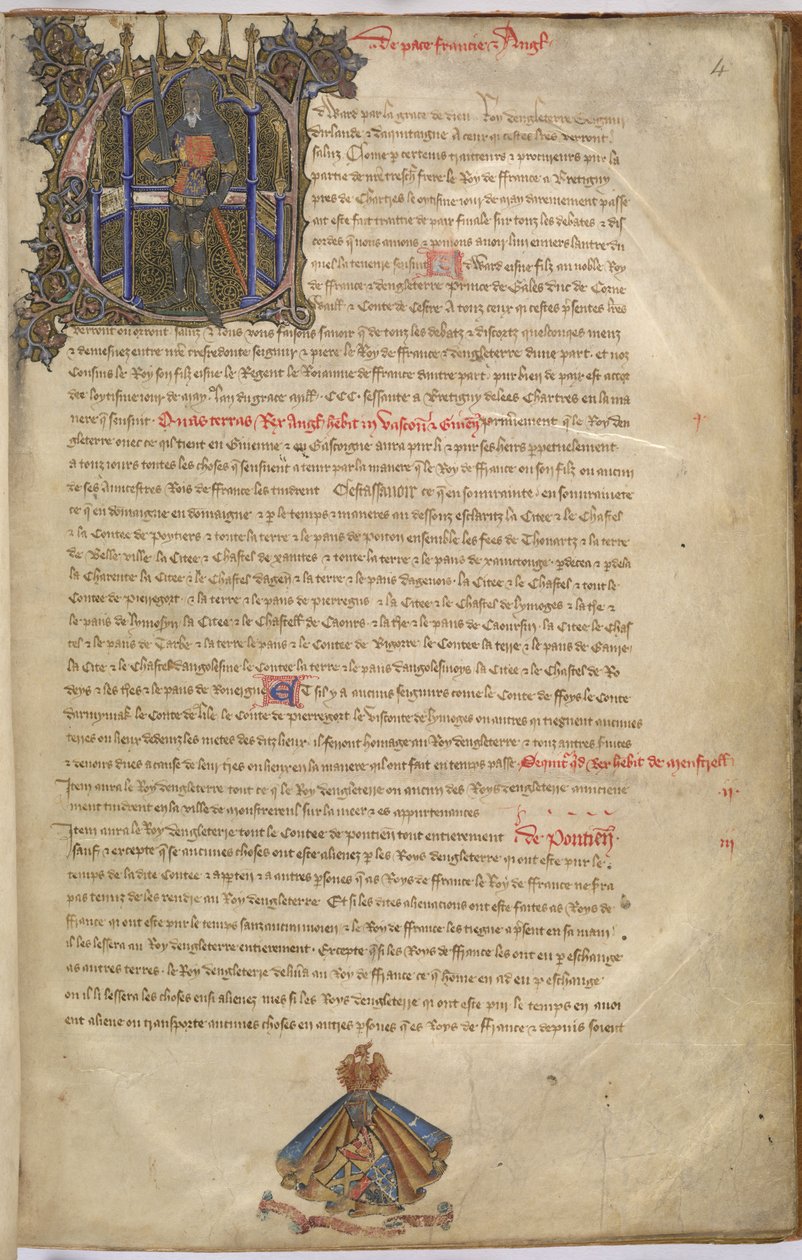 Cotton Nero D. VI f.4 Podświetlany inicjał „E” przedstawiający Edwarda III, króla Anglii autorstwa English School