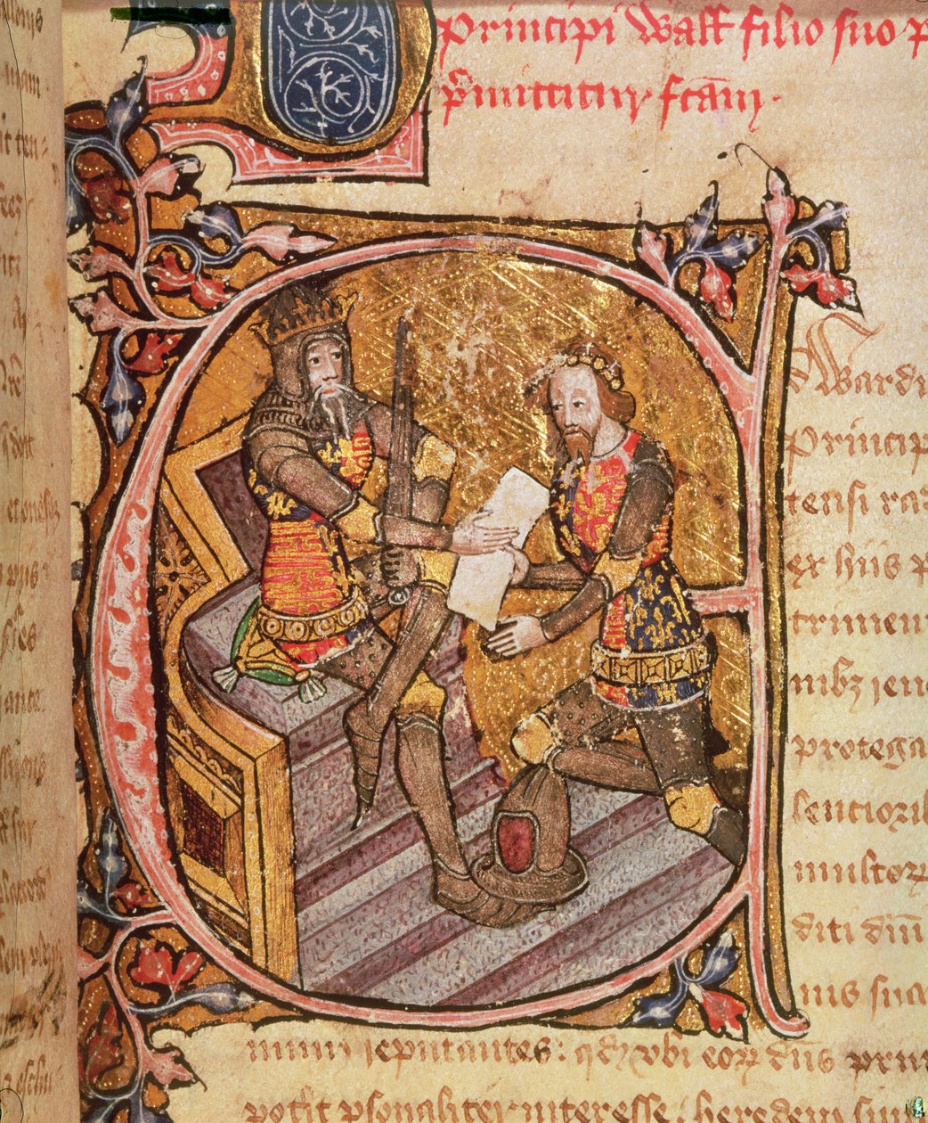 Bawełna Nero D VI fol.31 Edward III nadający Czarnemu Księciu księstwo Akwitanii autorstwa English School
