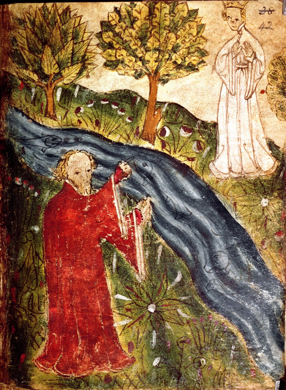 Bawełna Nero Ms A X, fa. 42 Marzyciel z Perłową Panną, ok. 1375-1400 (welum) autorstwa English School