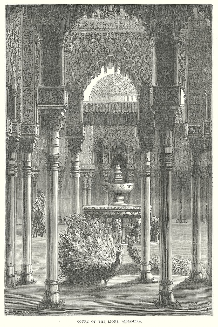Dwór lwów, Alhambra (rycina) autorstwa English School