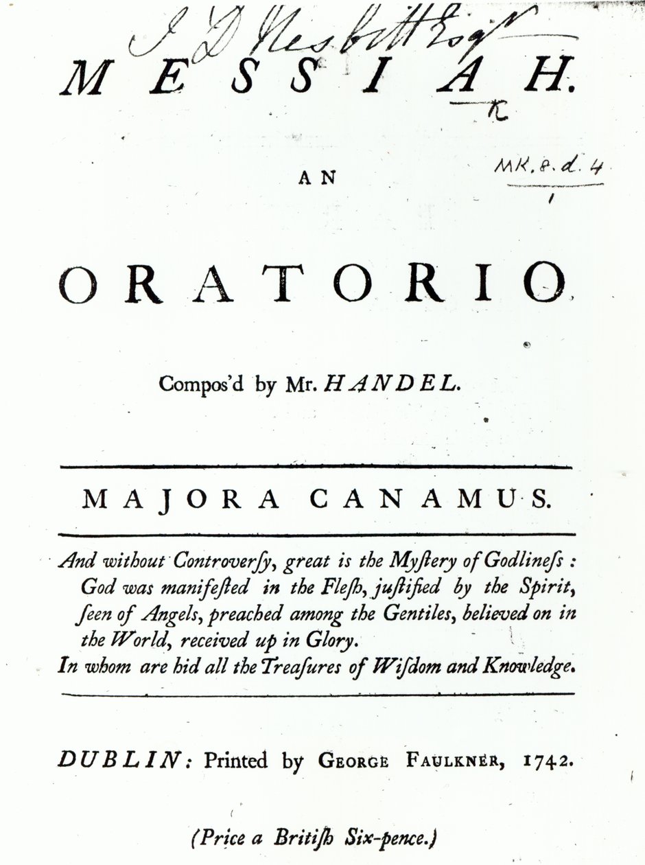 Okładka nut do Mesjasza Haendla, wydana w 1742 r. autorstwa English School