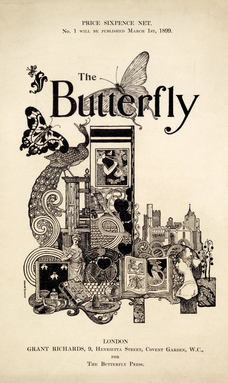 Okładka magazynu The Butterfly, opublikowanego 1 marca 1899 (litografia i druk typograficzny) autorstwa English School