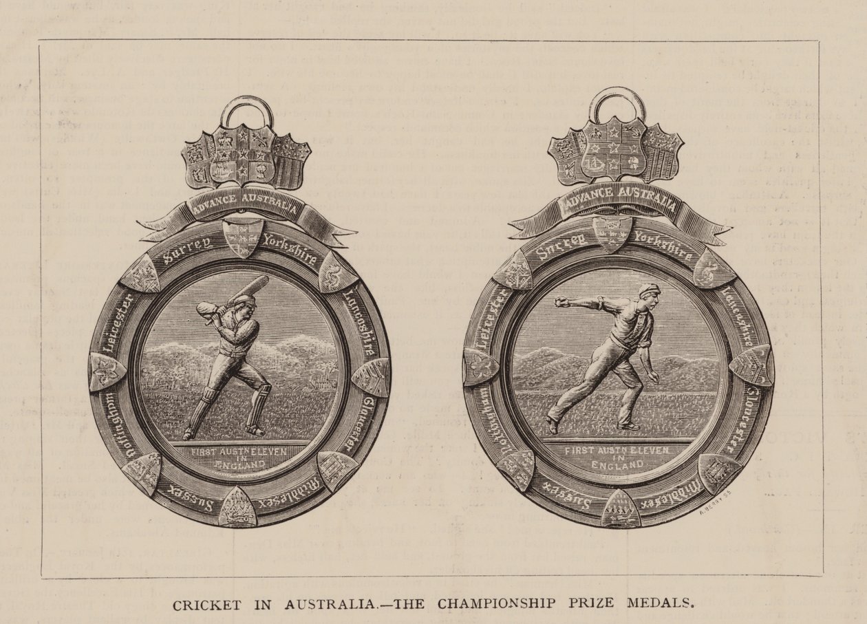 Krykiet w Australii, medale mistrzostw (grawerowanie) autorstwa English School