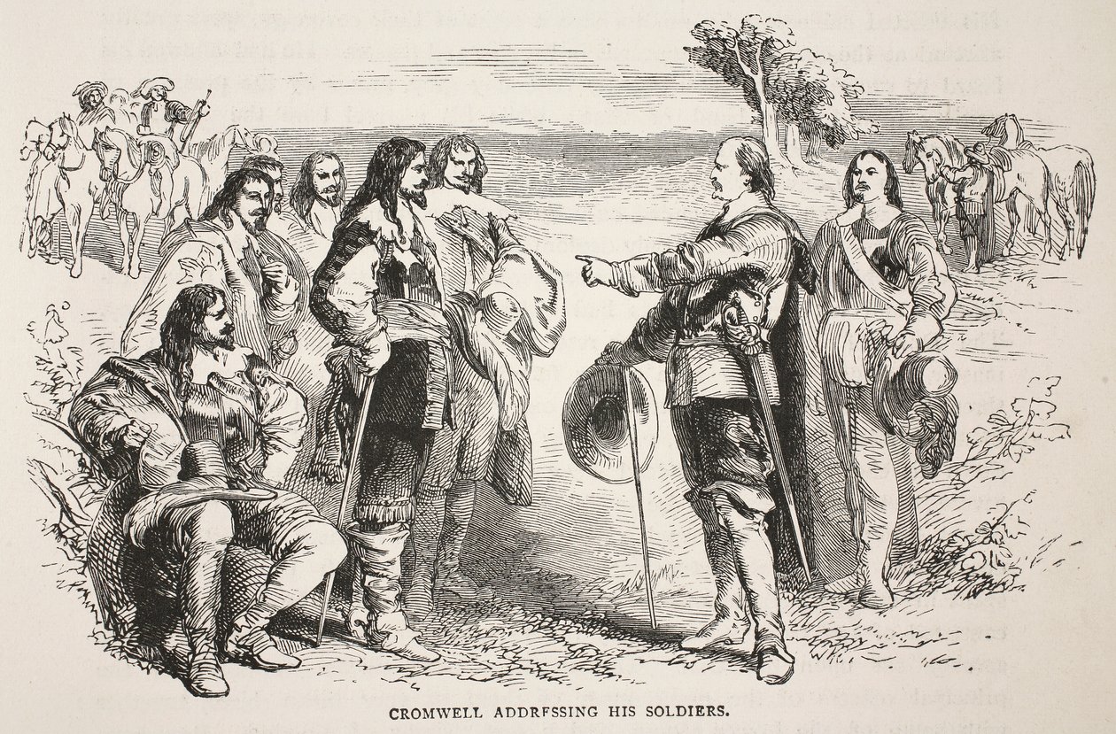 Cromwell przemawiający do swoich żołnierzy autorstwa English School