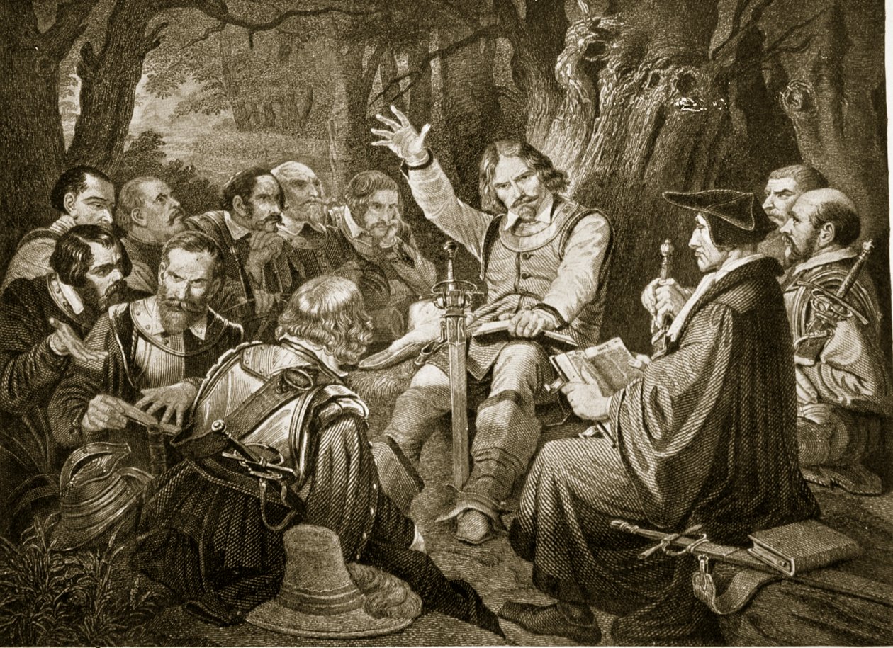Cromwell przed bitwą pod Dunbar, 1650, ilustracja z Hutchinsons Story of the British Nation, c.1923 autorstwa English School