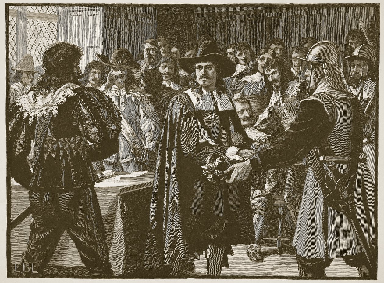 Cromwell rozpuszcza Długi Parlament, ilustracja z Cassells Illustrated History of England (zdjęcie w sepii) autorstwa English School