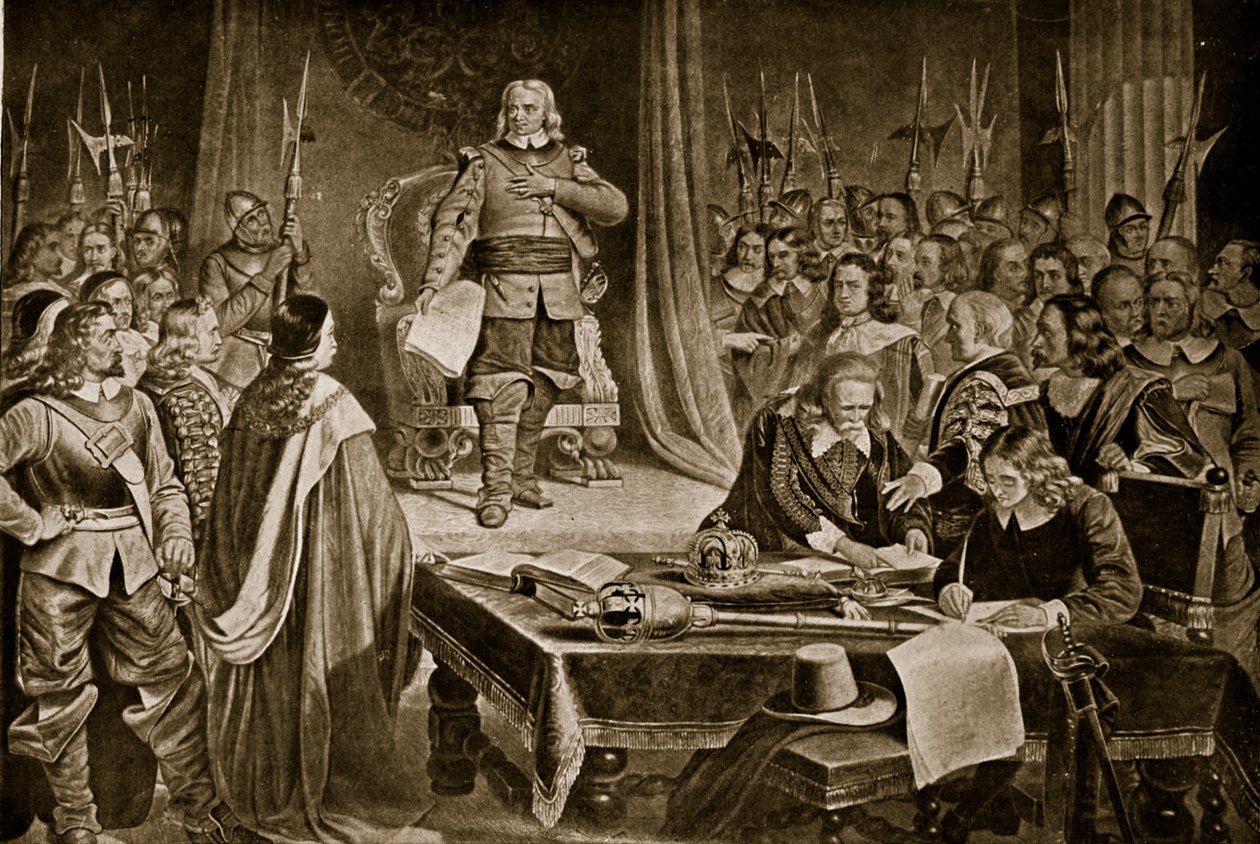 Cromwell odmawia korony, ilustracja z Hutchinsons Story of the British Nation, c.1923 autorstwa English School