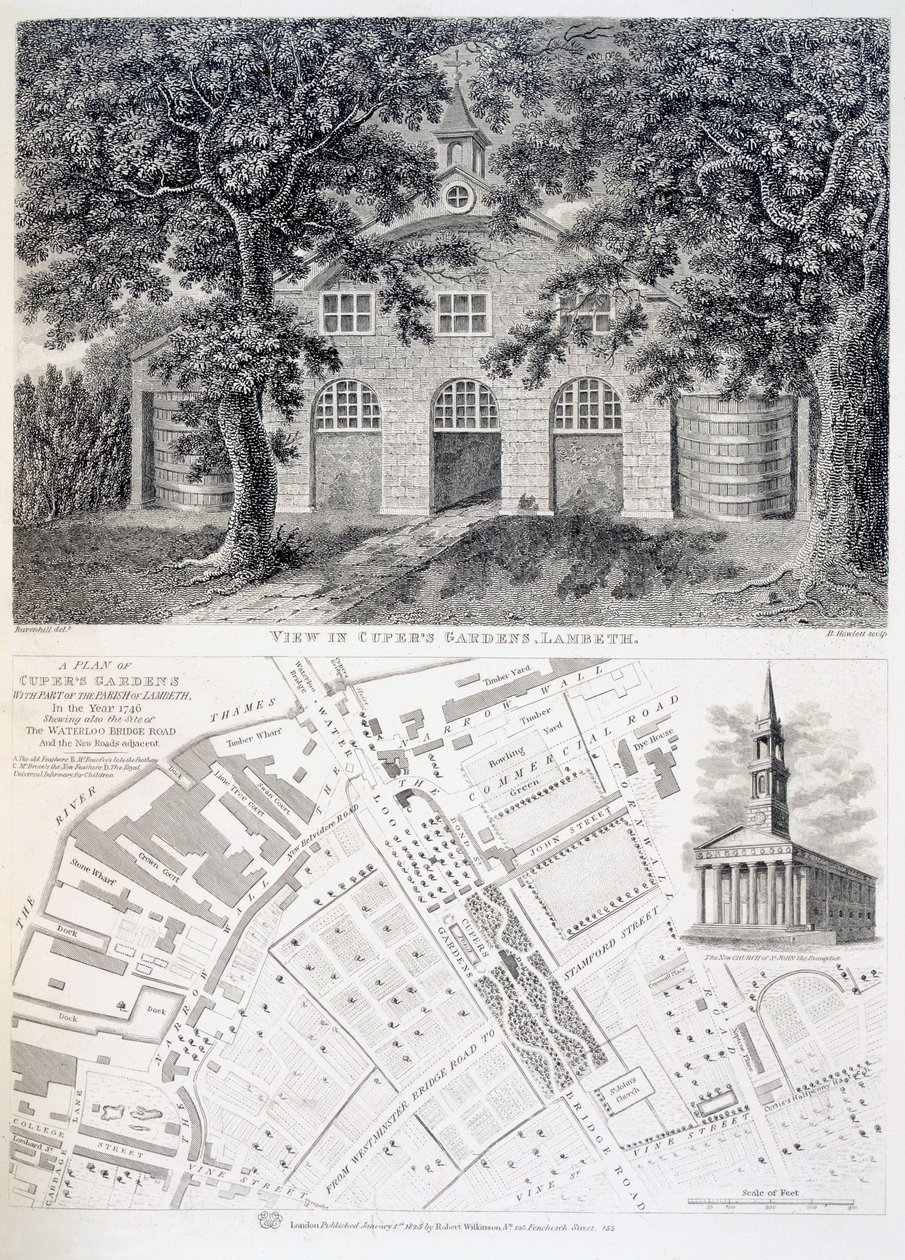 Ogrody Cupers, Lambeth, grawerowane przez Bartłomieja Howletta, 1746 autorstwa English School