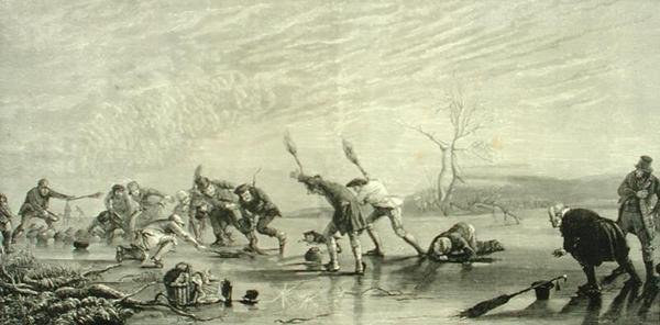 Curling ok. 1880 r., z książki „Scottish Pictures”, wydanej przez Towarzystwo Religijne Traktu autorstwa English School