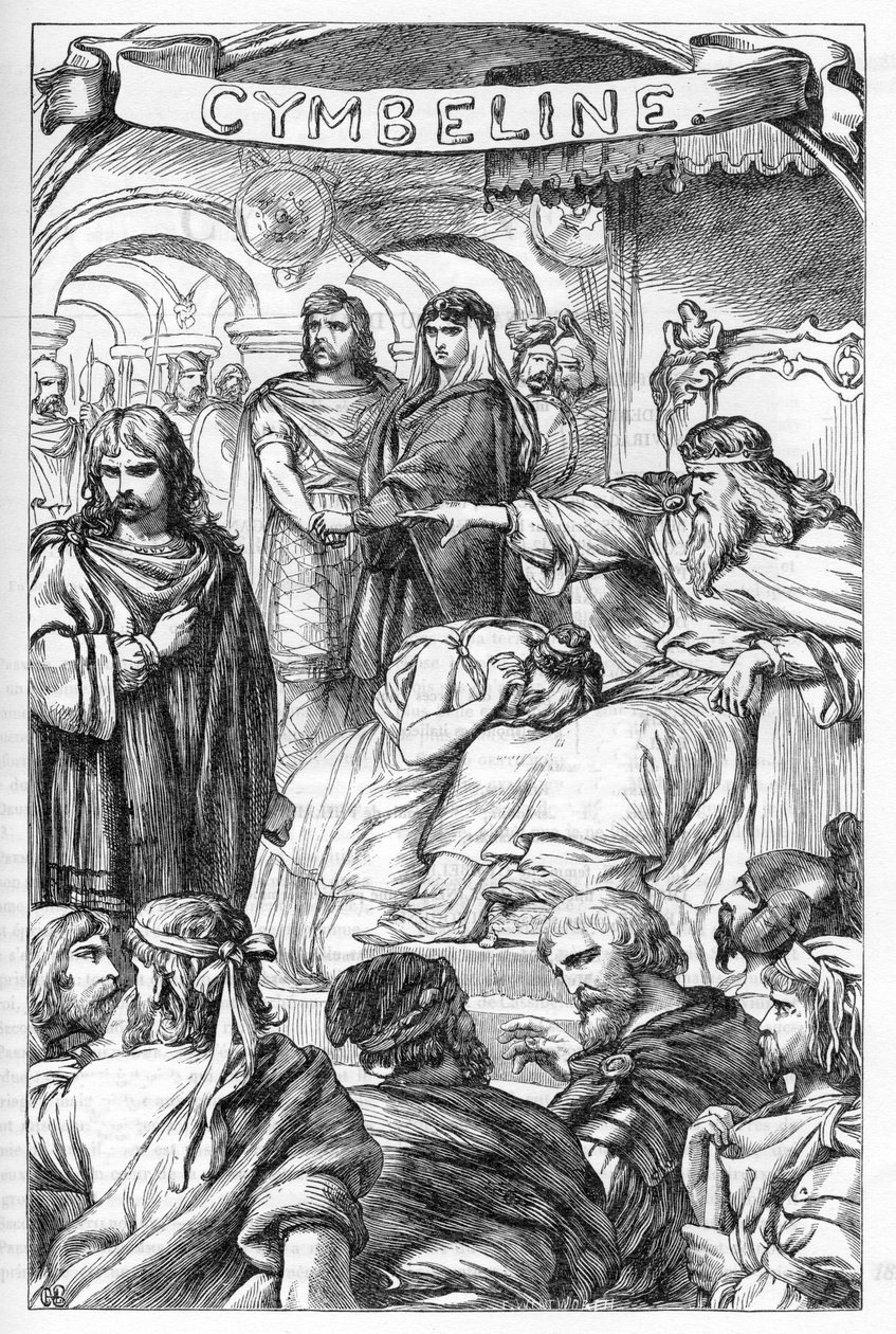 Cymbeline - (The Tragedy of Cymbeline, King of Britain) - Ilustracja w „” Completes de William Shakespeare”” 1866 - Ilustracje i ogólna forma tego wydania zapożyczono z ilustrowanego Szekspira Cassella, opublikowanego w Londynie autorstwa English School