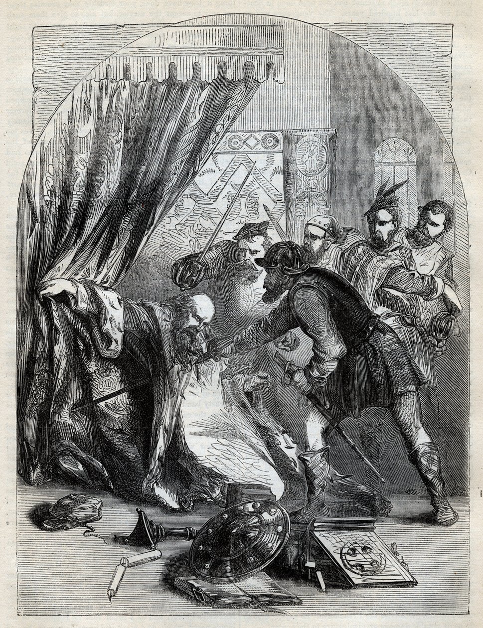 Śmierć kardynała Beatona, 29 maja 1546 - kardynał David Beaton (c1494-1546), arcybiskup St. Andrews, zamordowany podczas szkockiej reformacji - rycina z „Historii Anglii” autorstwa Cassella Pettera & Galpin, Londyn (1890) autorstwa English School