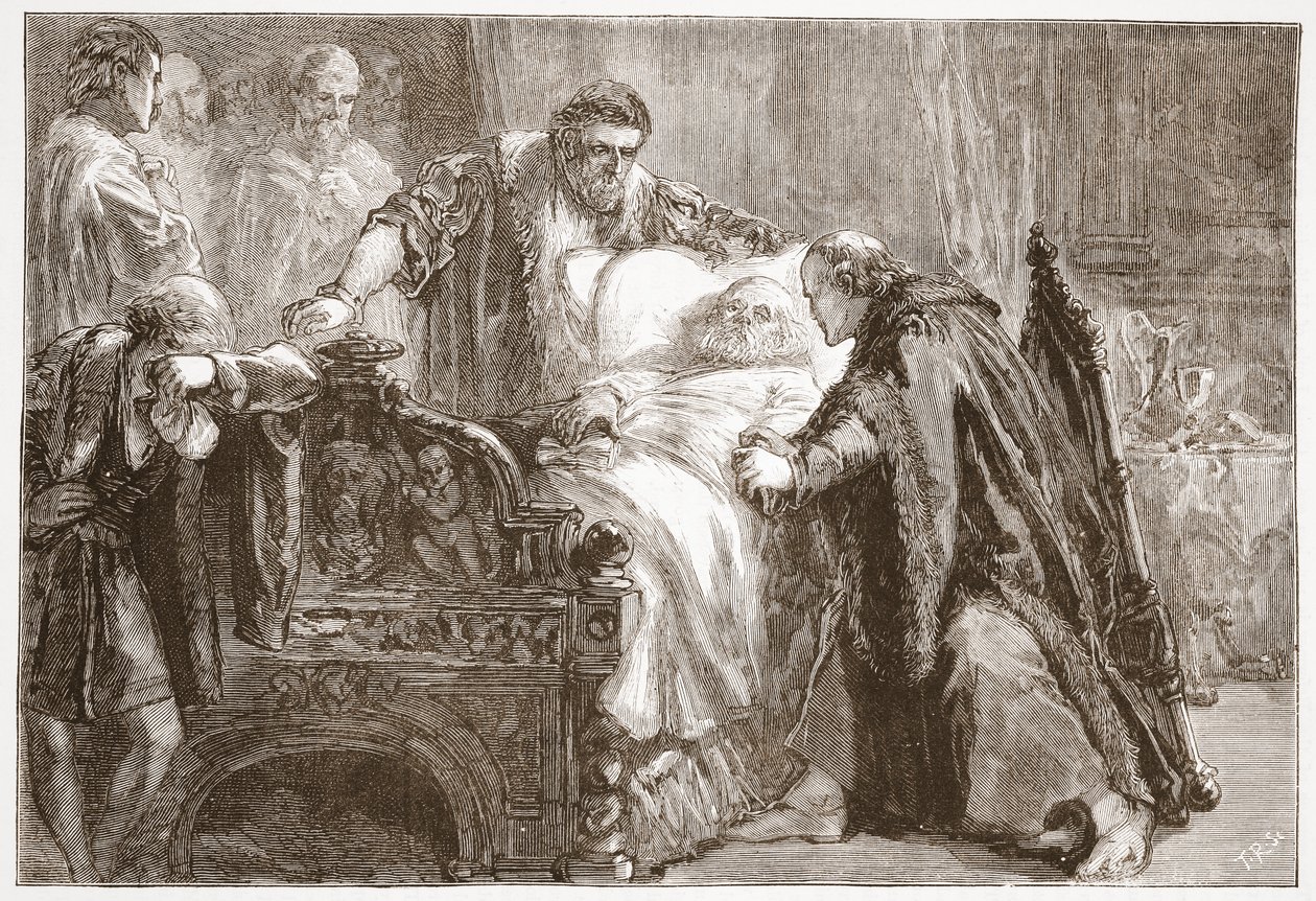 Śmierć Fryderyka Mądrego, elektora saskiego, ilustracja z Historii protestantyzmu Jamesa Aitkena Wyliego (1808-1890), wyd. 1878 autorstwa English School