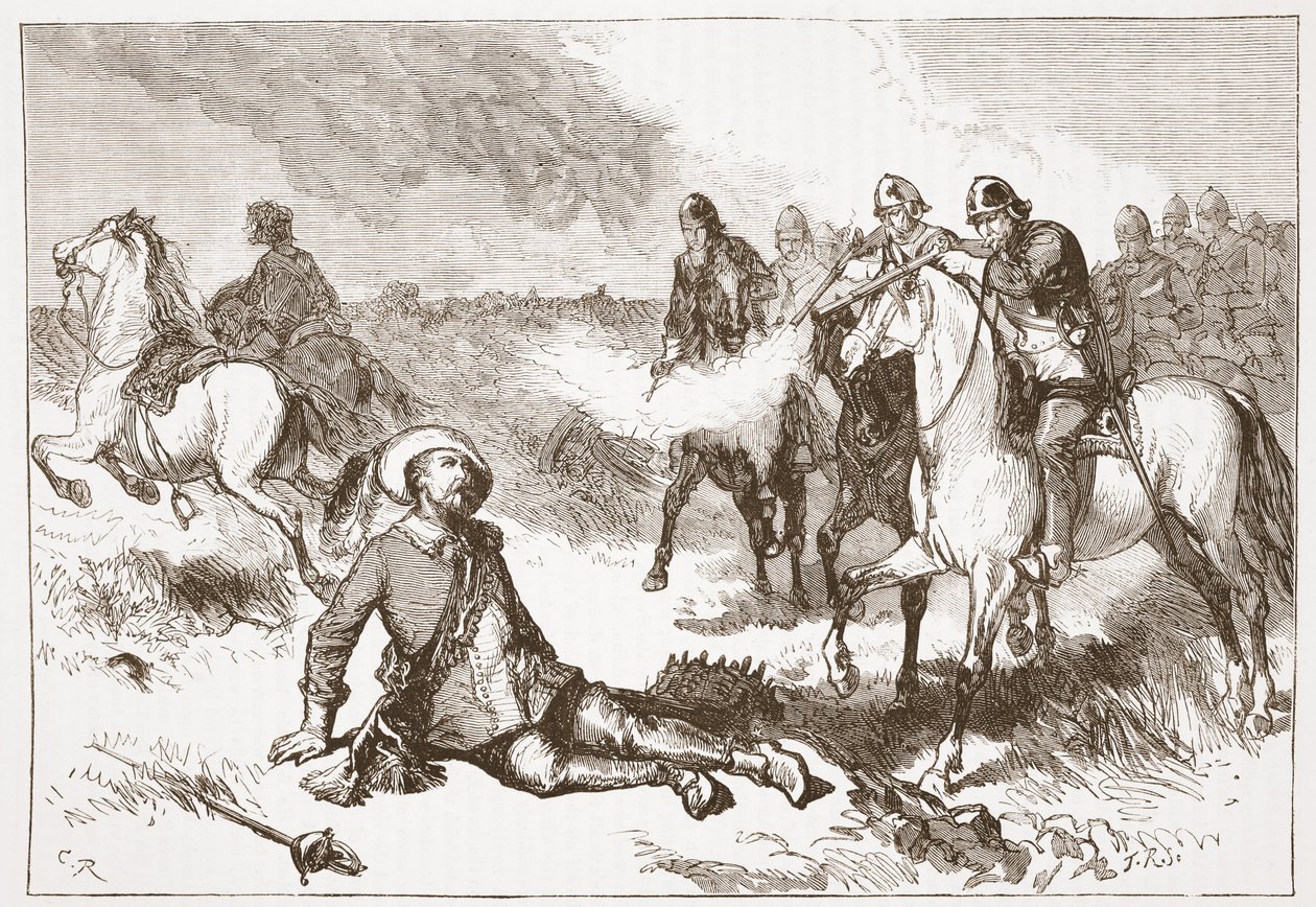 Śmierć Gustawa Adolfa, ilustracja z Historii protestantyzmu Jamesa Aitkena Wylie (1808-1890), wyd. 1878 autorstwa English School