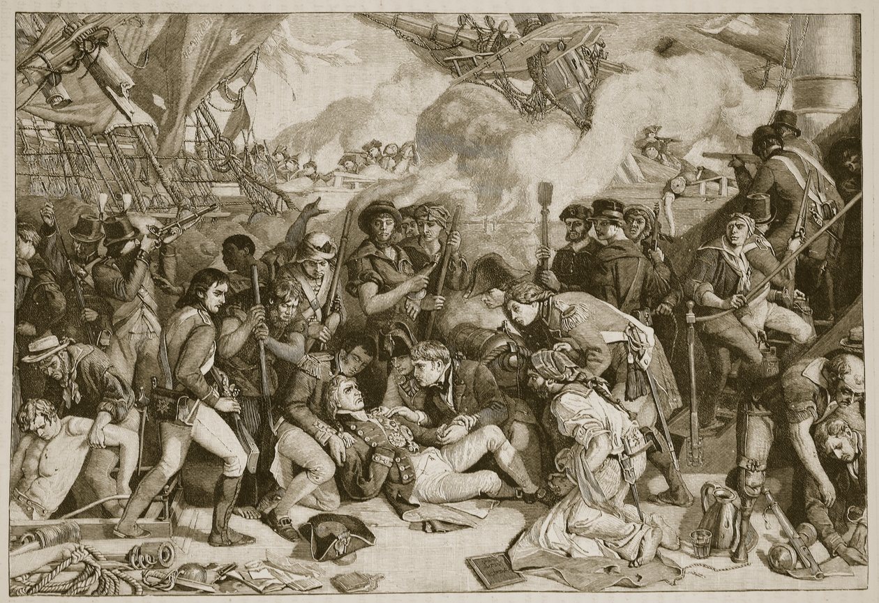 Śmierć Nelsona, ilustracja z Cassells Illustrated History of England (zdjęcie w sepii) autorstwa English School