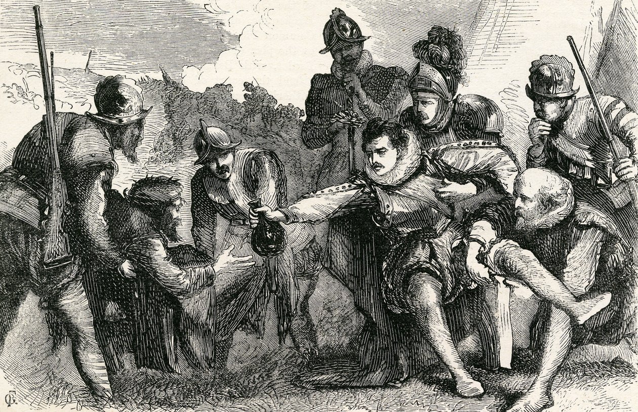 Śmierć Sir Philipa Sidneya w bitwie pod Zutphen, 1865 autorstwa English School
