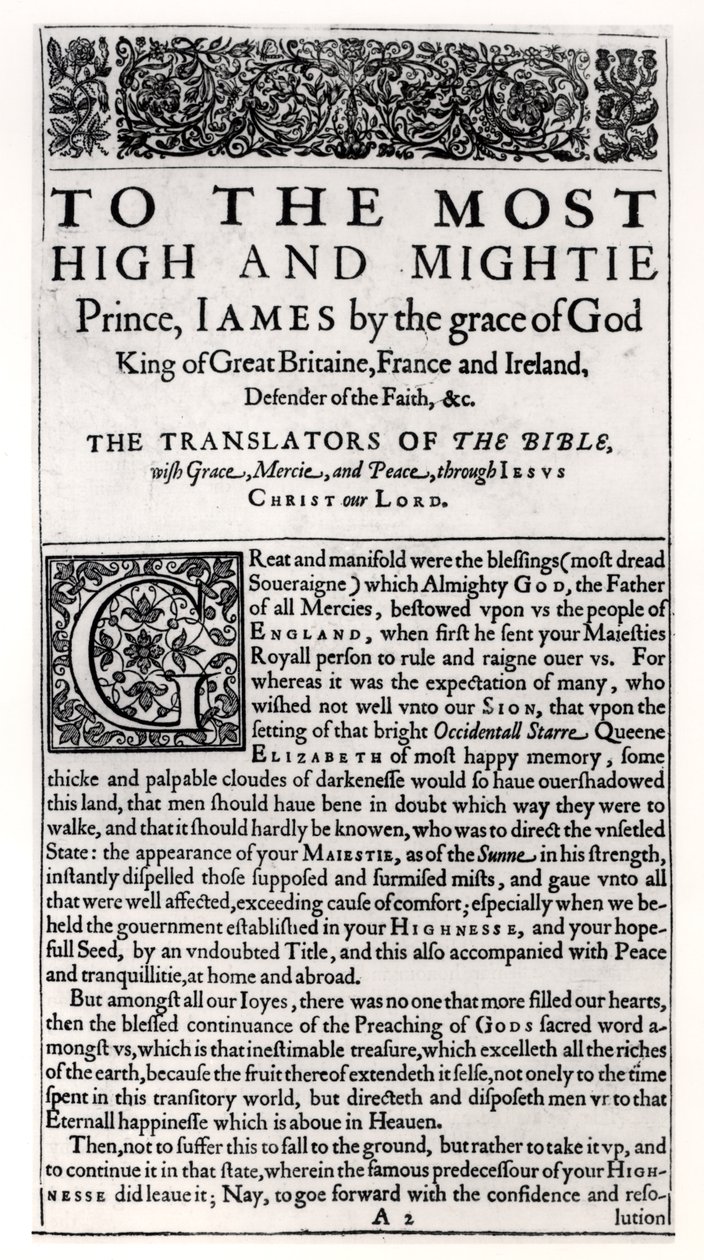Strona dedykacyjna w Piśmie Świętym, wyd. autor: Robert Barker, 1611 autorstwa English School