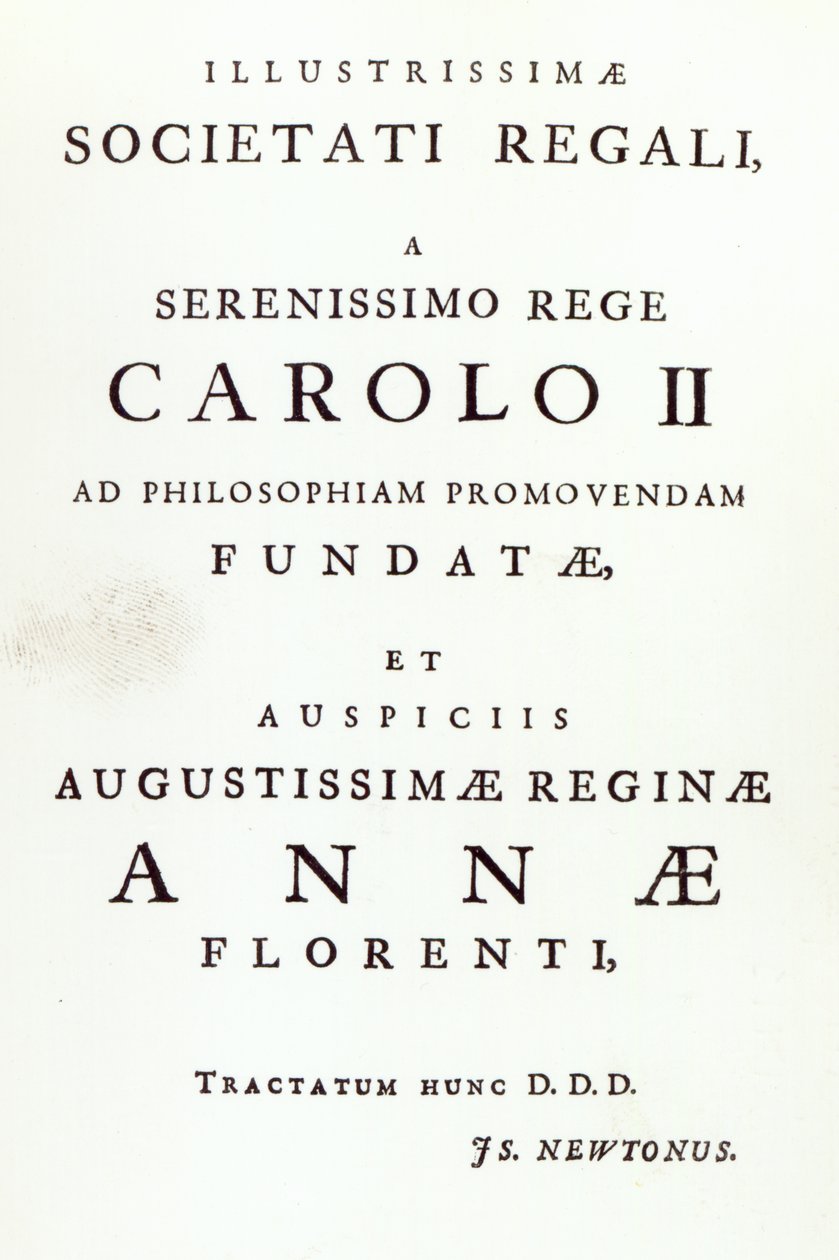 Dedykacja dla Królewskiego Towarzystwa Drugiego Wydania Newtonów Philosophiae Naturalis Principia Mathematica. 1713 autorstwa English School