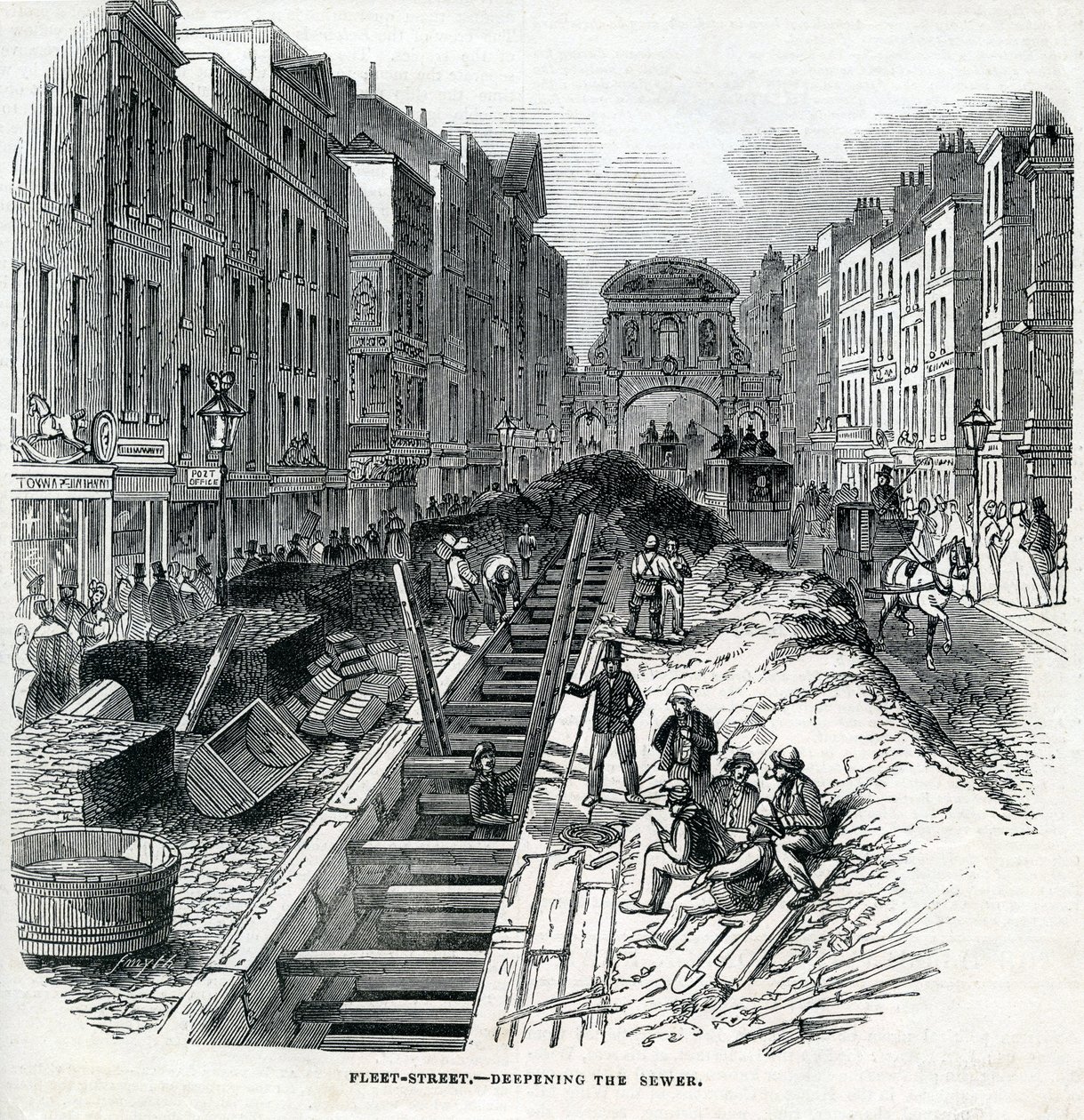 Pogłębianie kanału Fleet Street, Londyn, 1845 autorstwa English School