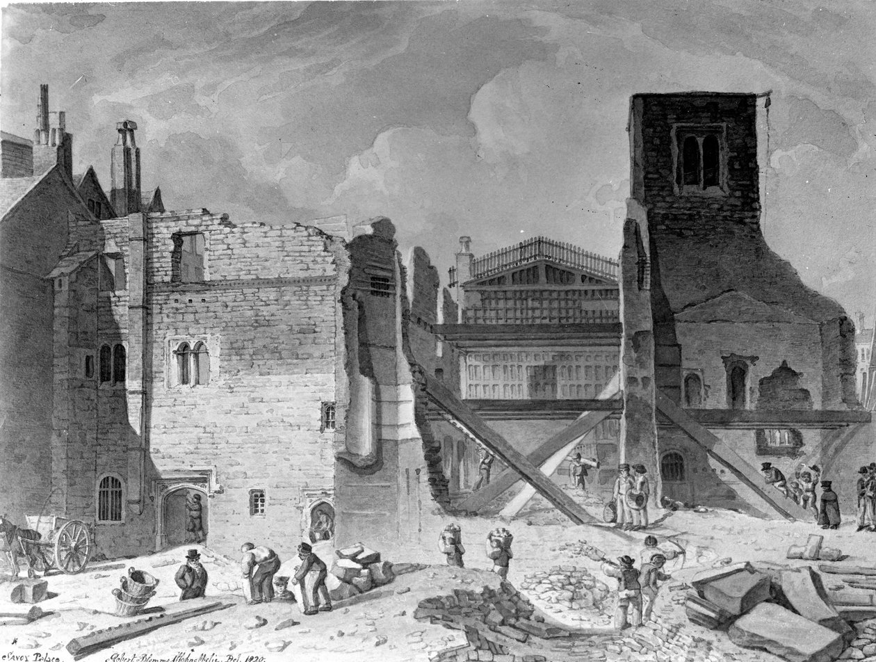 Rozbiórka Pałacu Savoy, Westminster, Londyn, 1820 autorstwa English School