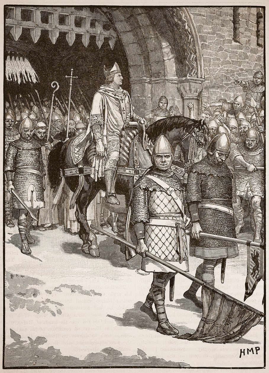 Wyjazd biskupa Odo z Rochester, ilustracja z Cassells Illustrated History of England (zdjęcie w sepii) autorstwa English School