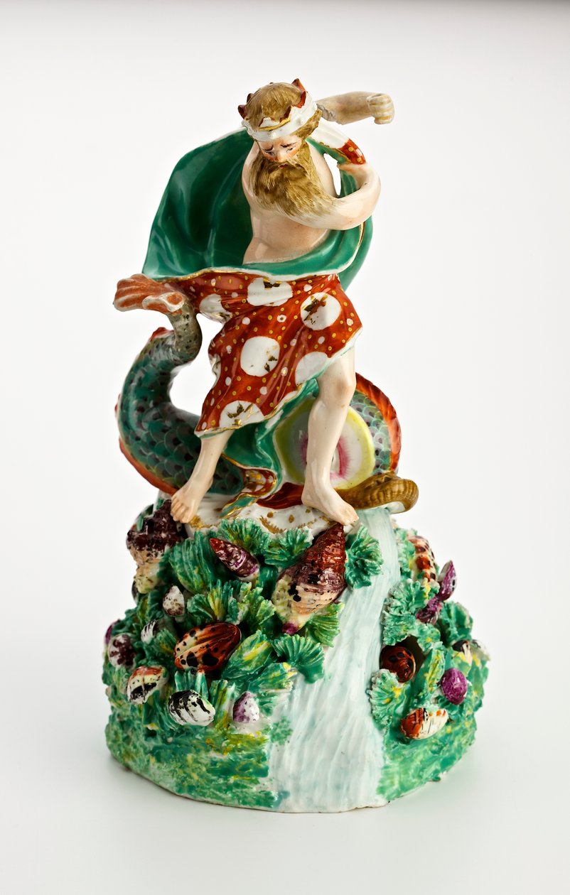 Derby figura Neptuna na skalistej podstawie z wodospadem i muszlami, ok. 1750-1800 (porcelana) autorstwa English School
