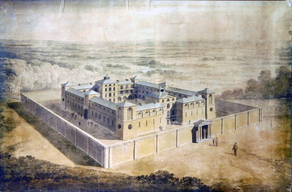 Projekt więzienia neoklasycystycznego, ok. 1790 (akwarela na papierze) autorstwa English School