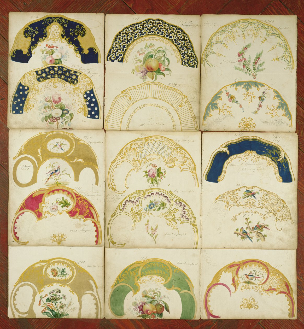 Wzory na porcelanowe talerze dla Daniel Factory, Staffordshire, ok. 1846 (wc i gwasz na papierze) autorstwa English School