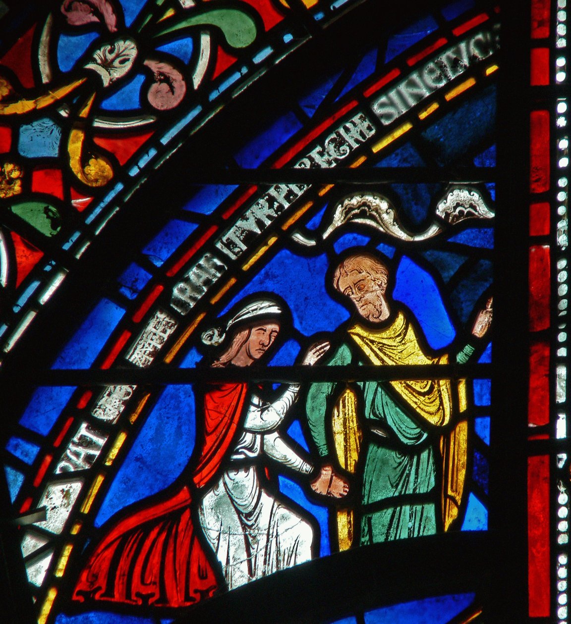 Fragment okna cudów przedstawiający historię Juliany z Rochesters (klasa bejcowana) autorstwa English School