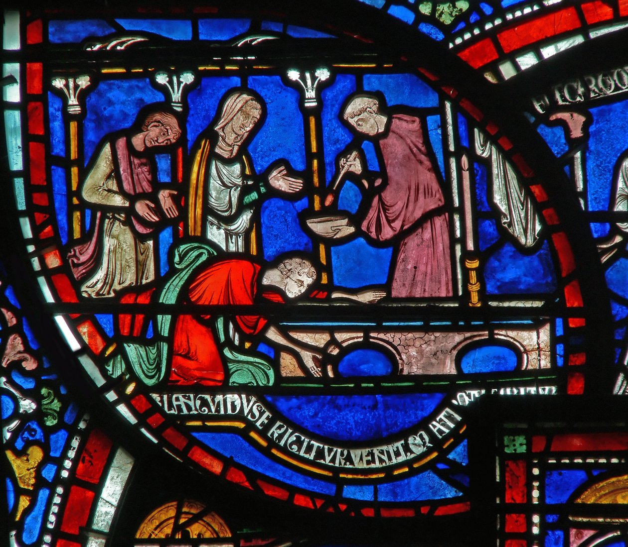 Fragment okna cudów przedstawiający historię Richarda Sunievesa autorstwa English School
