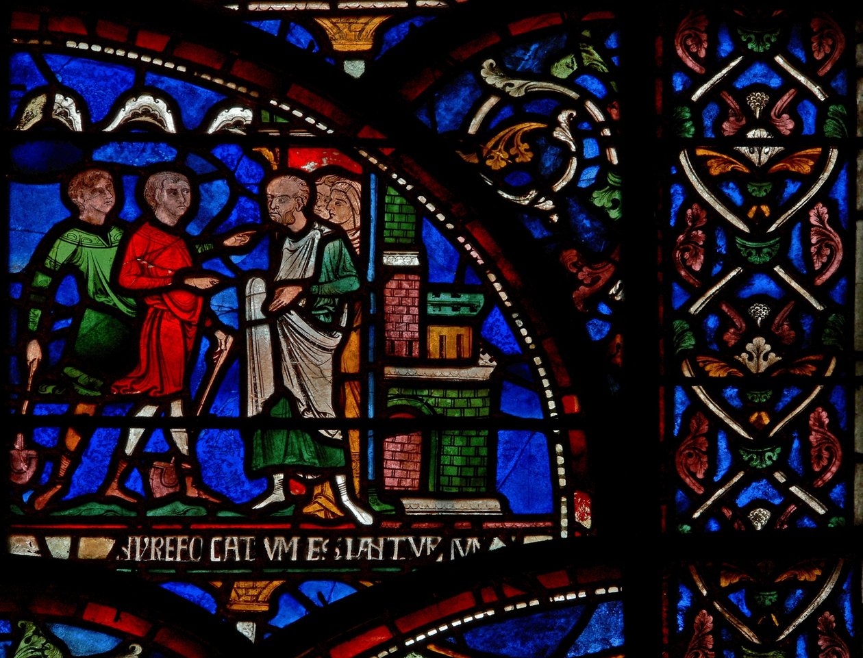 Fragment okna cudów przedstawiający scenę z uratowania Wilhelma z Gloucester autorstwa English School