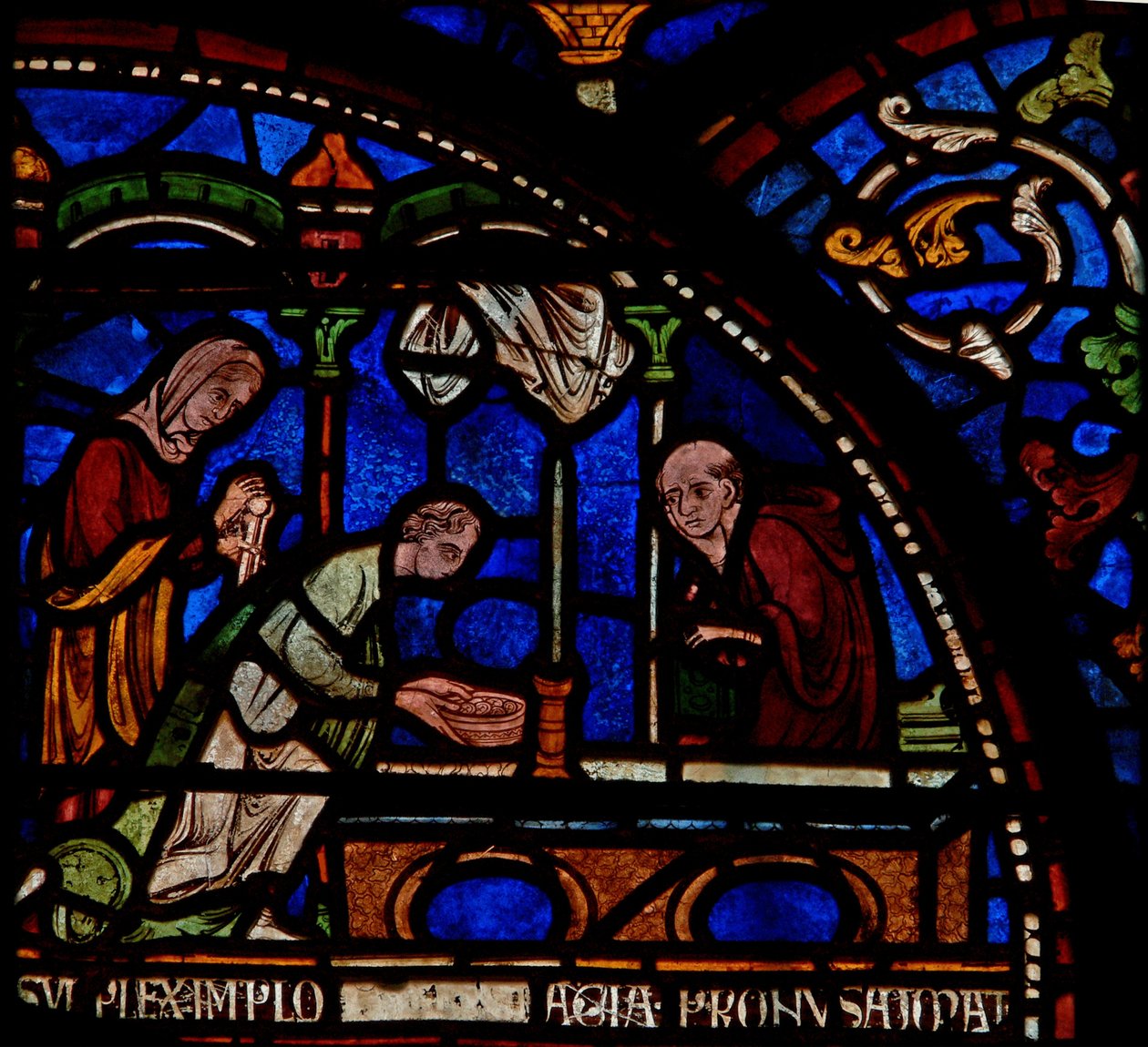 Fragment cudownego okna przedstawiający uzdrowienie Edwina z Berkhamsted autorstwa English School