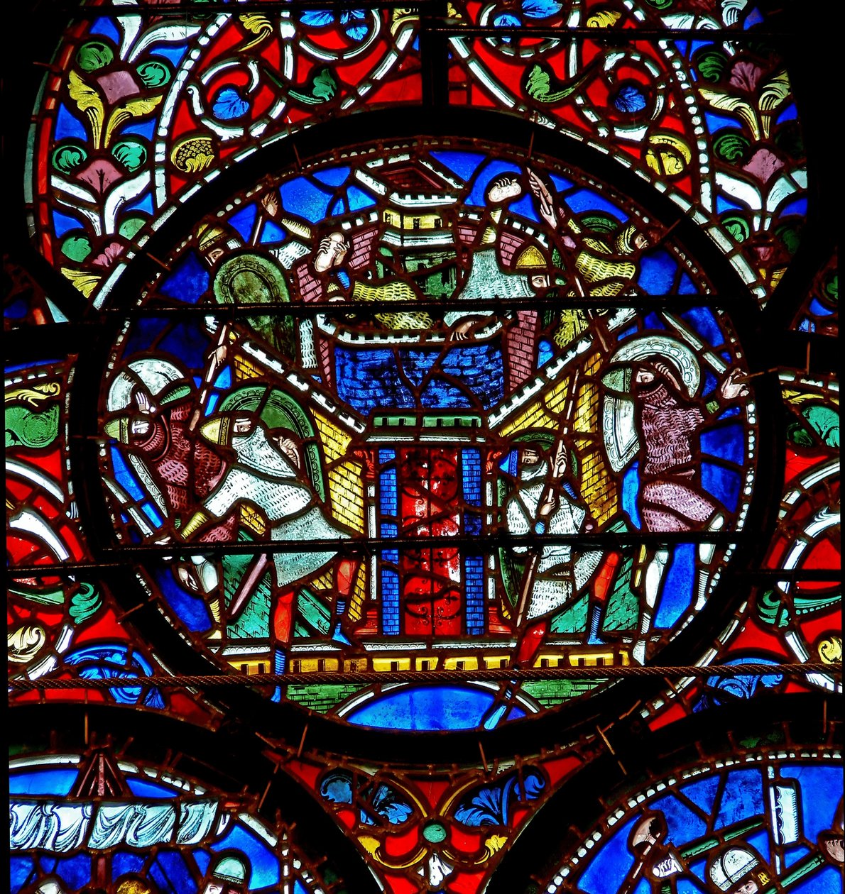 Fragment okna St. Alphege przedstawiający oblężenie Canterbury autorstwa English School