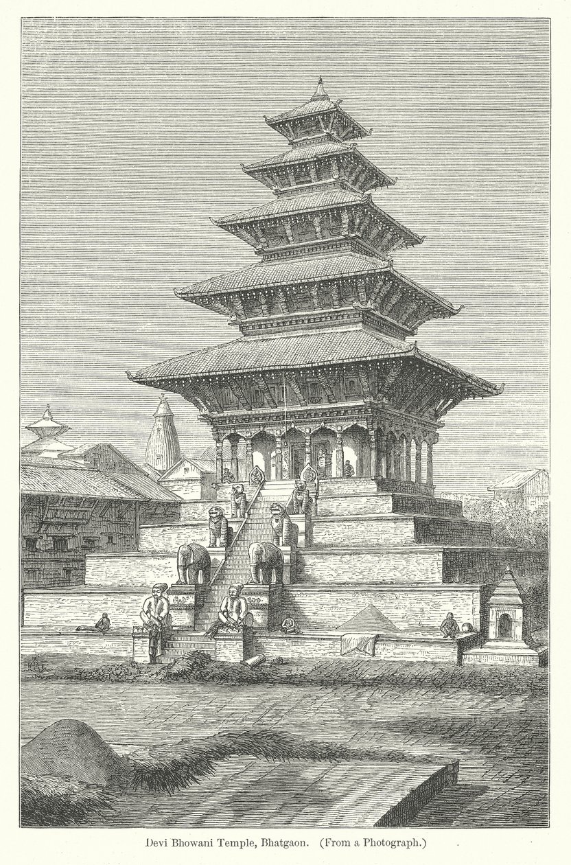 Świątynia Devi Bhowani, Bhatgaon (grawerunek) autorstwa English School