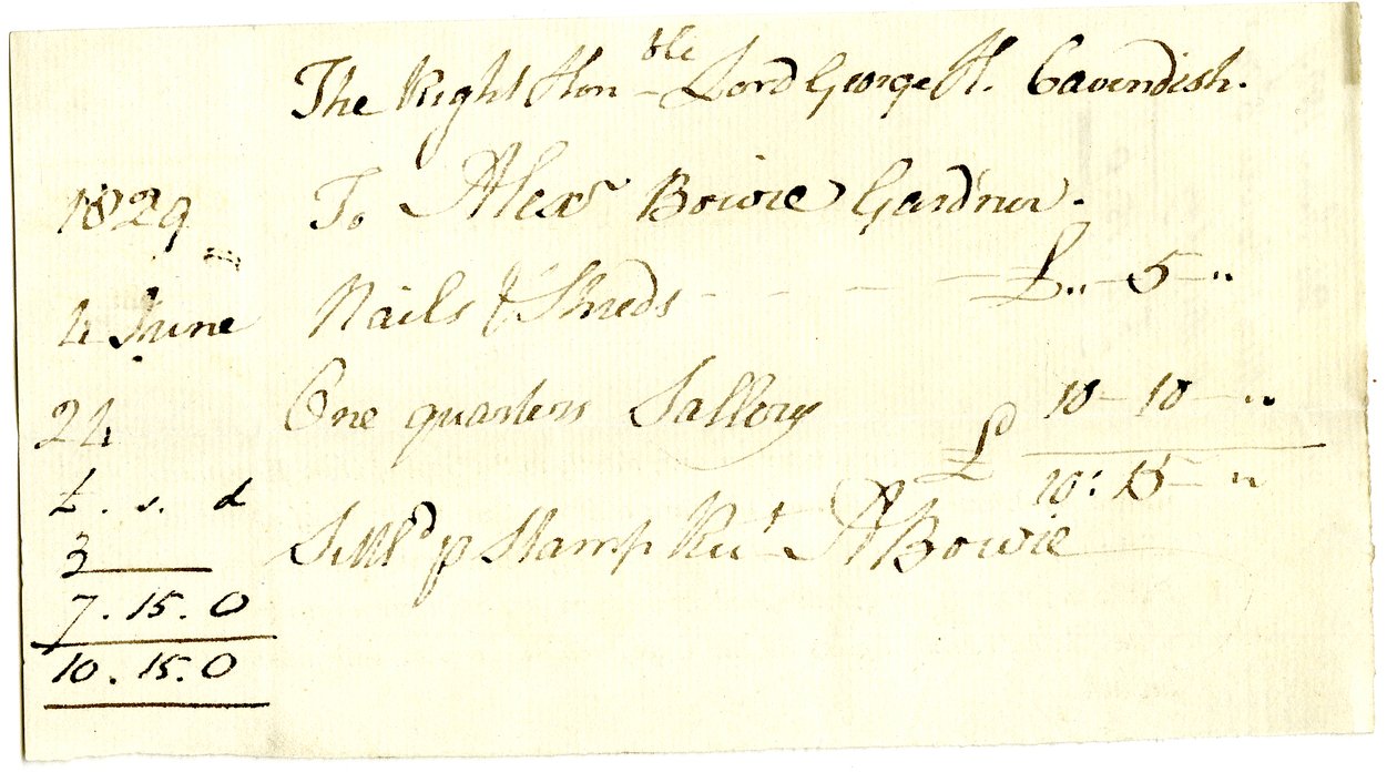 Devonshire MSS AS 3101, folio z pakietu rachunków uregulowanych przez Pinder Simpsona dla Lorda George